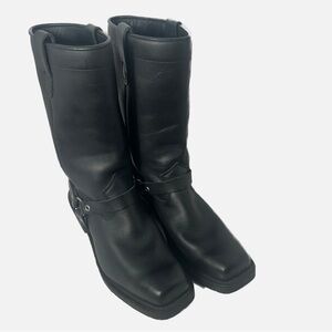 NEW Dayton Rebel Men’s Leather Boots Pull On Three Ring Vibram Square Toe Black